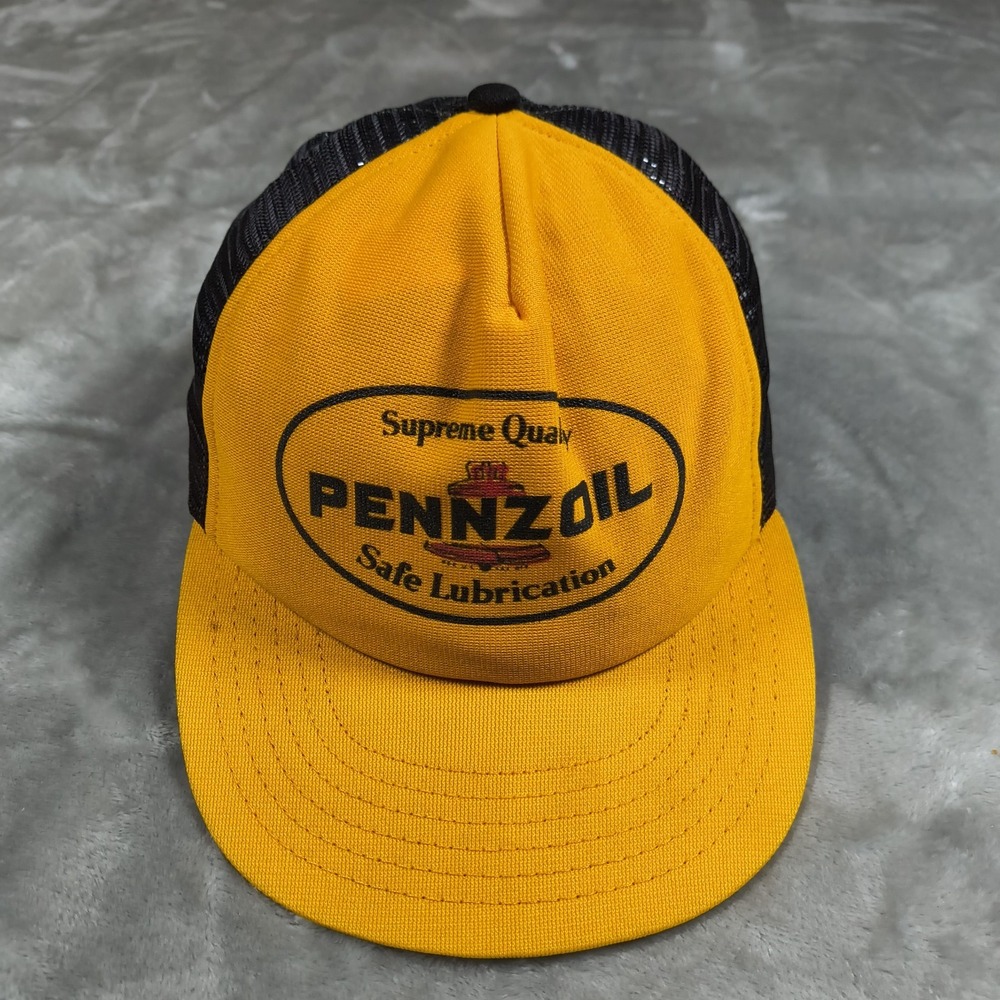 Vintage Pennzoil Trucker Hat Yellow‎ Black Mesh USA Safe Lubrication Snapback